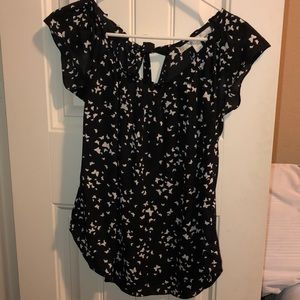 Black and white butterfly blouse